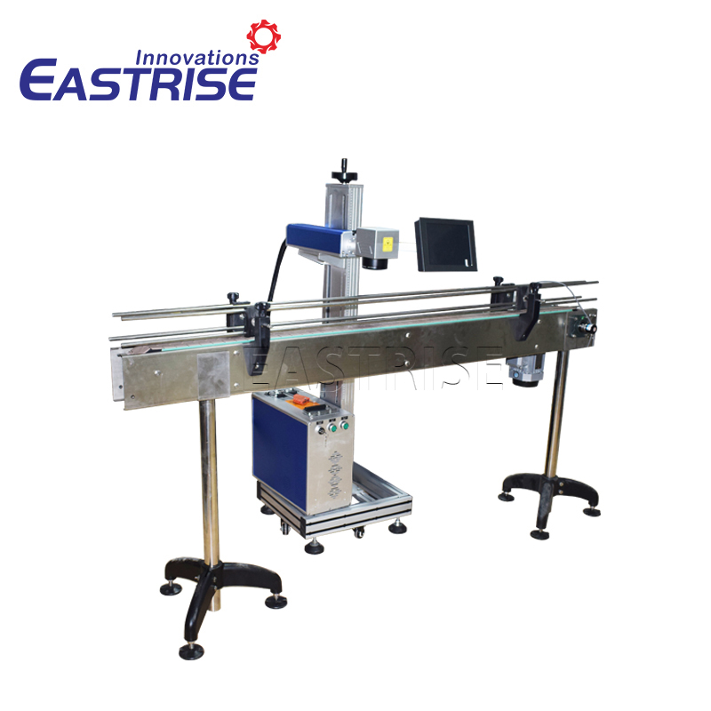 Máquina de marcação a laser de transportador voador para garrafa de cola, rolamento