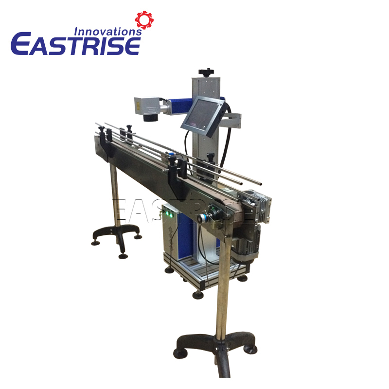 Máquina de marcação a laser de transportador voador para garrafa de cola, rolamento