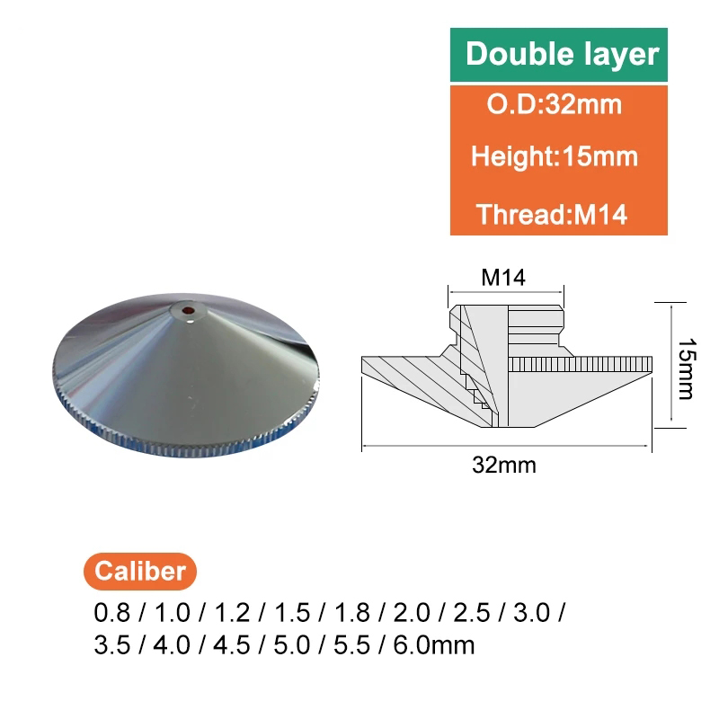 Diâmetro da cabeça de corte a laser de fibra 32 mm mais máquina de solda CNC Bico de camada única e dupla Diâmetro 0,8-6,0 Rosca 14 mm