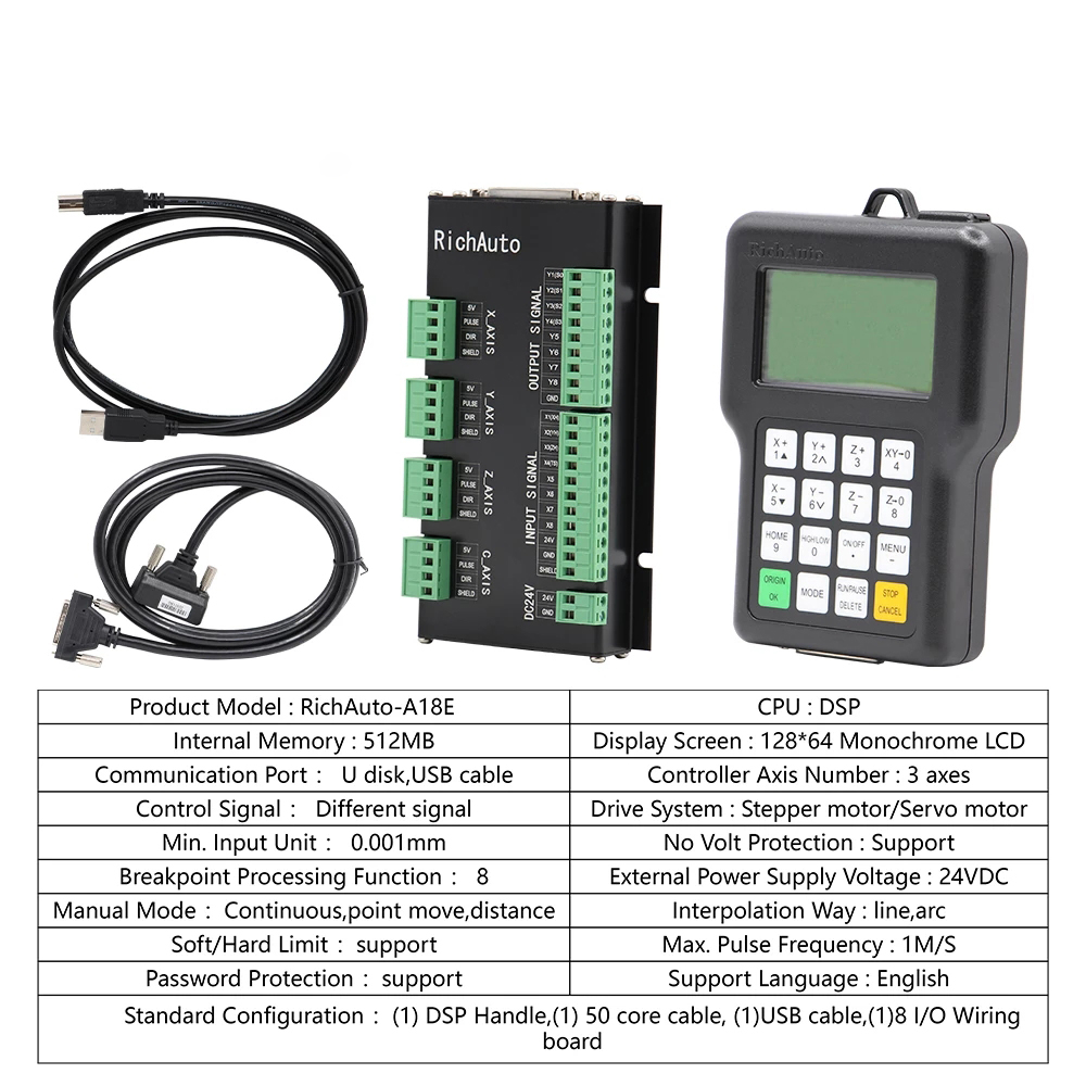 Versão em inglês do controlador RichAuto DSP A11 DSP usado para máquina CNC Router